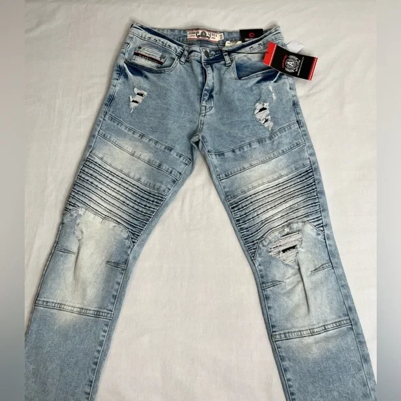 Akademiks Jeanius Level Men’s Jeans Distressed straight Legs denim Size 30X32 - Picture 5 of 8